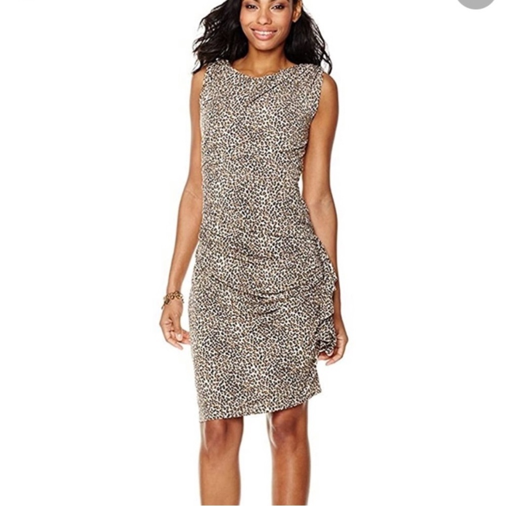 Betsey Johnson womens leopard ruched sleeveless bodycon dress size 8 party glam